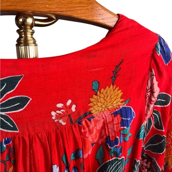 Anthropologie Red Floral Boswell Midi Dress 8